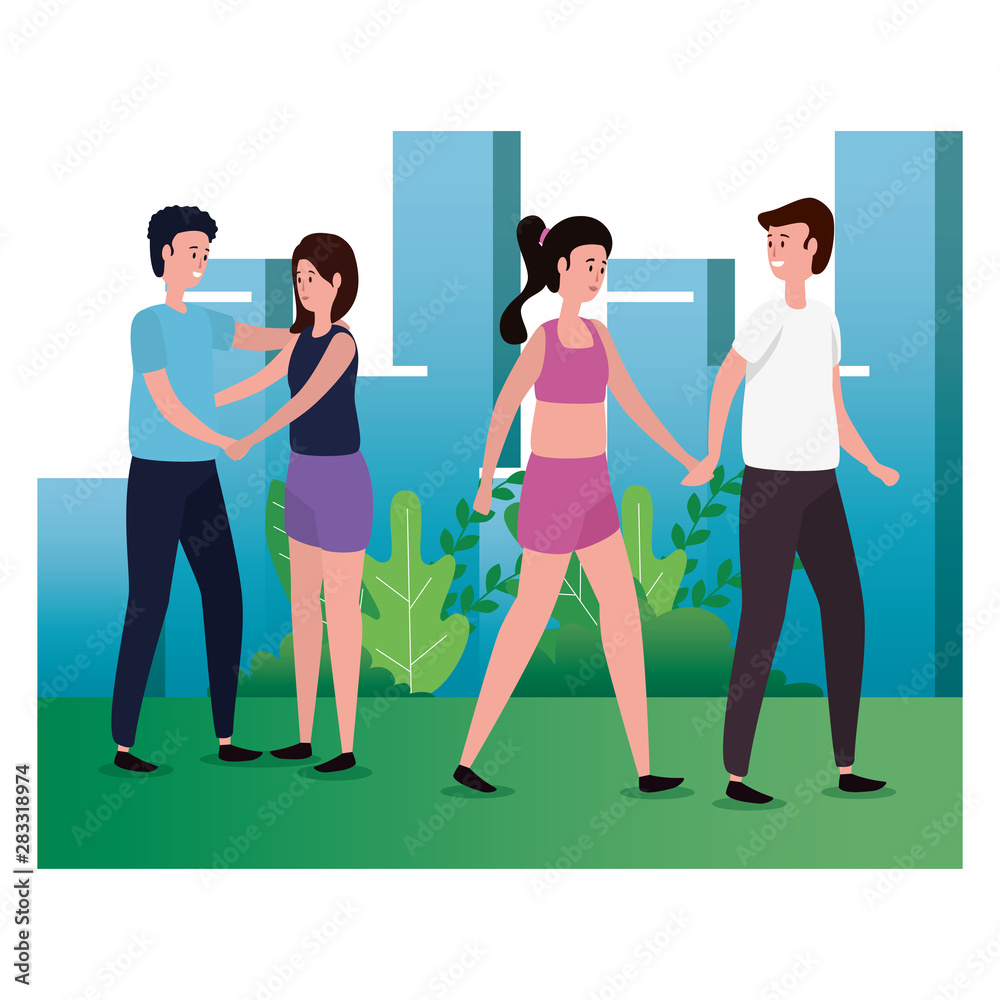 Obraz premium cute lovers couples on the park characters