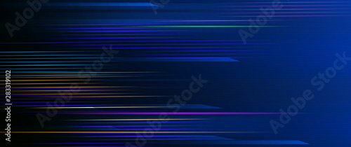 Illustration Abstract glowing, neon light effect, stripes line pattern. Vector design communication techno on blue background. Futuristic digital technology for web or banner background