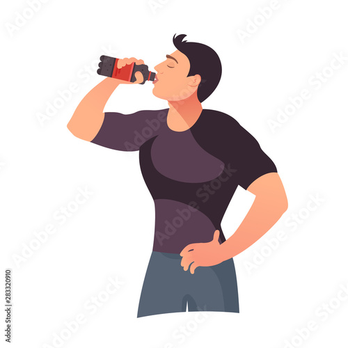 Young man drinking soda. Enjoy cool drink concept.