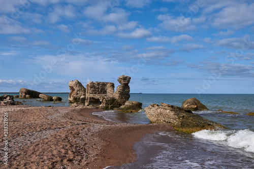 Fototapeta Naklejka Na Ścianę i Meble -  Bunker ruins near the Baltic Sea beach, part of the old fortress in the former Soviet Union base 