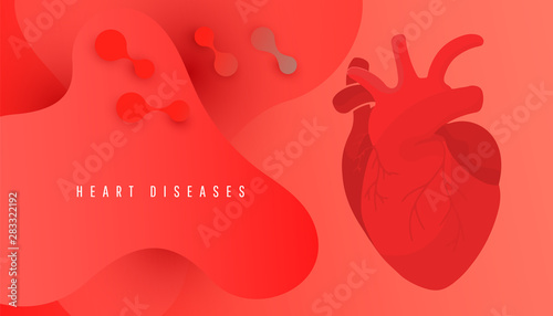 World Heart Day banner with human heart on red background vector design.