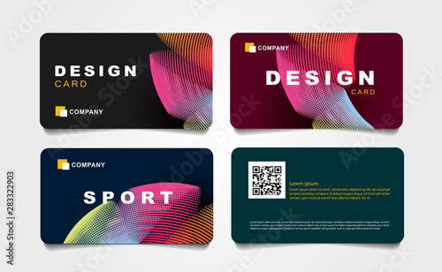 Set of discount cards with abstract backdrop of curved colourful lines with sport and design typography