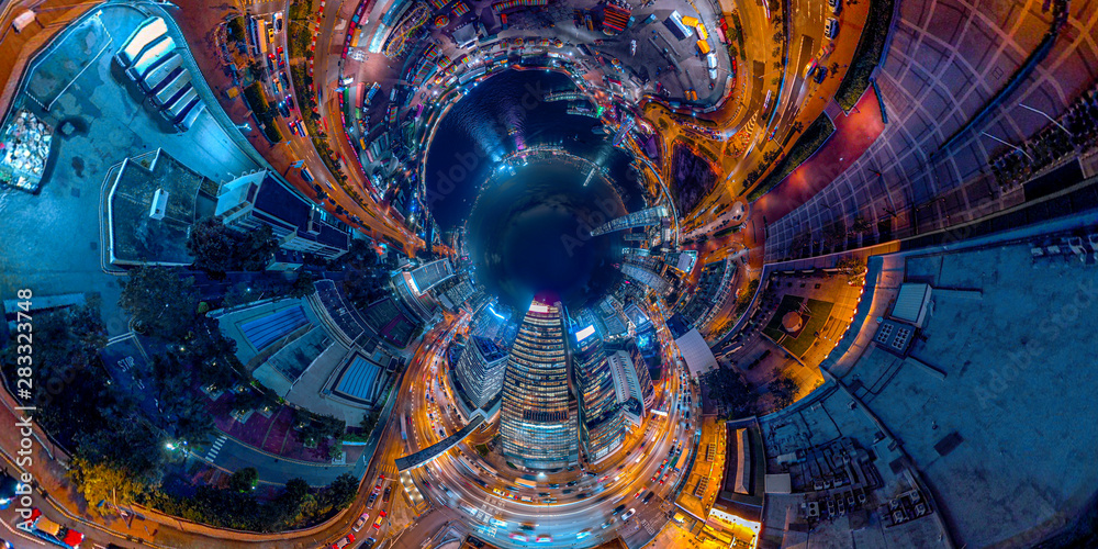 Fototapeta Panorama aerial view of Hong Kong Nightscape in Central