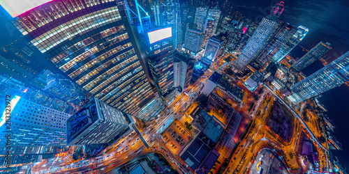 Panorama aerial view of Hong Kong Nightscape in Central