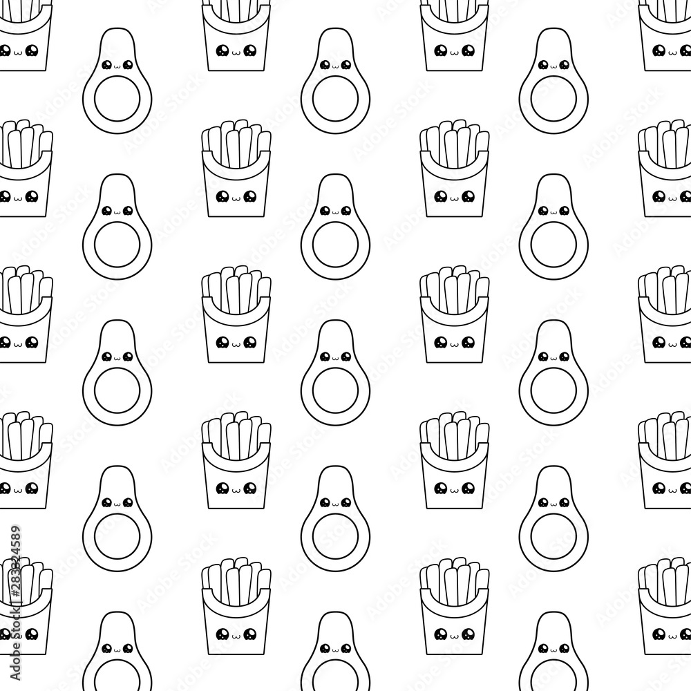 pattern of avocados with french fries kawaii style pattern of avocados with french fries kawaii style