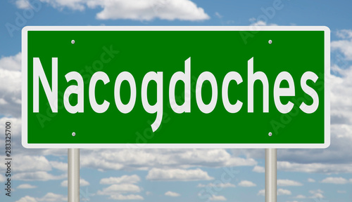 Rendering of a green highway sign for Nacogdoches Texas photo