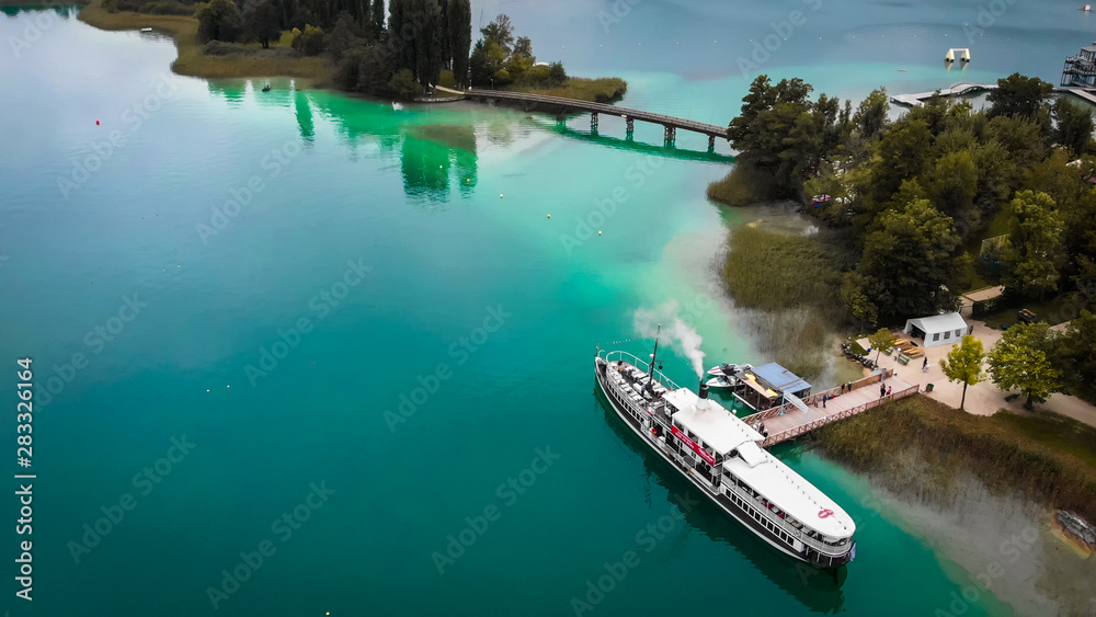 Boat for tourists on Portschach Am Worthersee lake in Austria