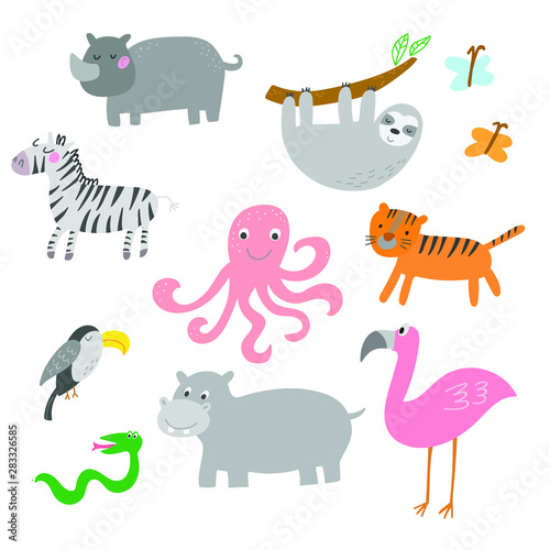 African animals  jungle tropical animals clip art  isolated vector set