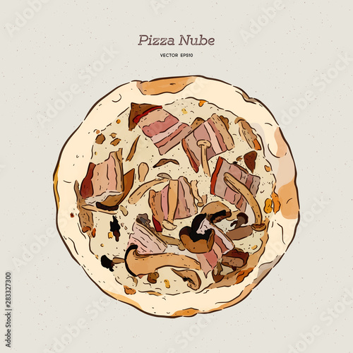 Pizza Nube, Becon and mushroom pizza.