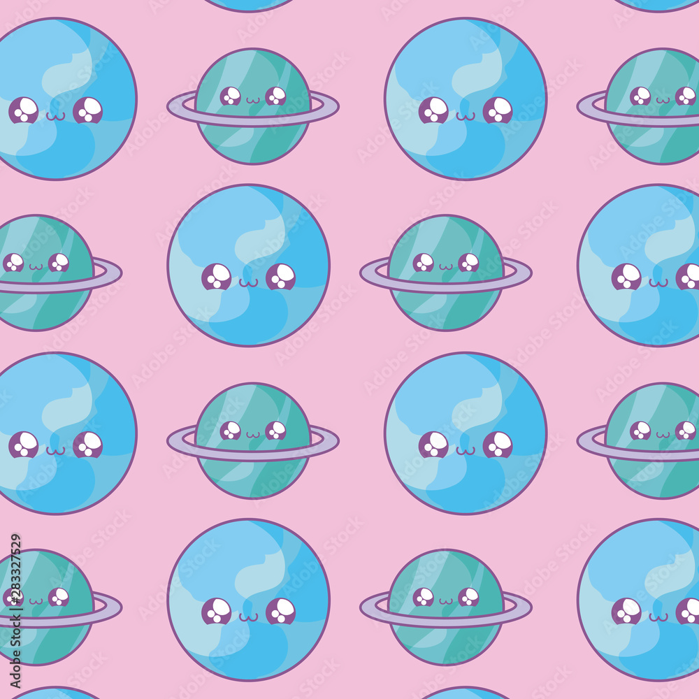Obraz premium pattern of cute planets saturn with world earths kawaii style