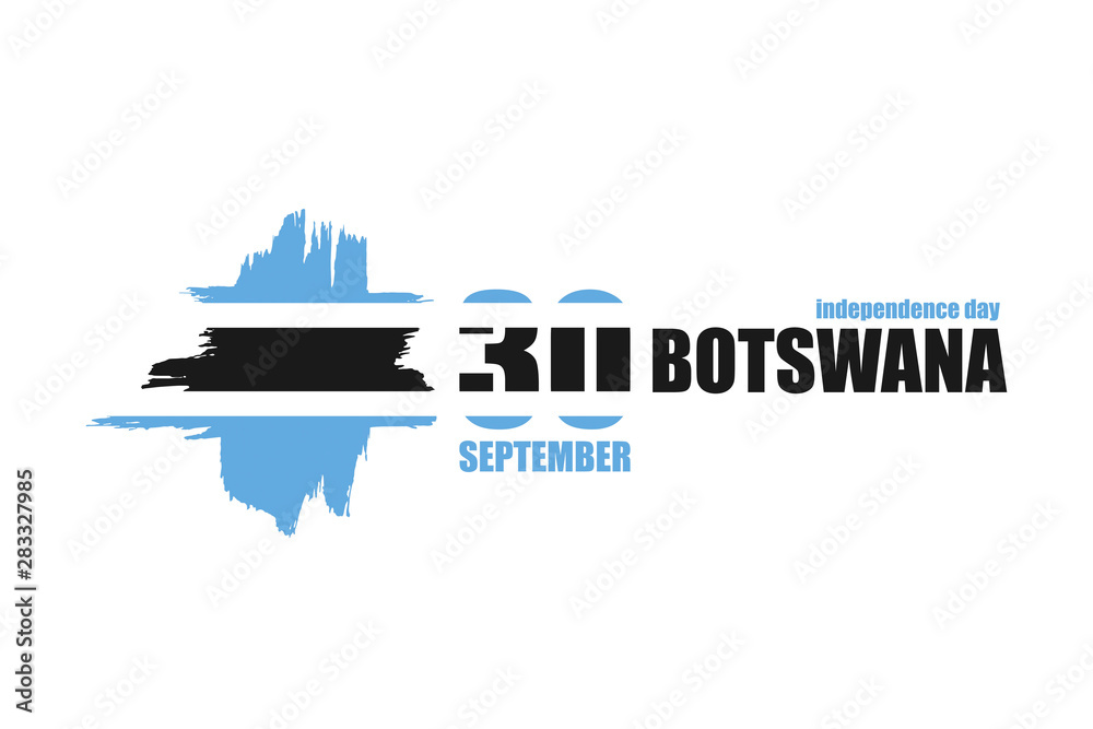 Botswana independence day - national holiday greeting card, poster, banner design. Celebrate in Botswana 30 september. Flag with hand drawn ink brush stripes, typography font on white background.
