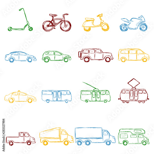 Vector Set of Color Sketch Transportation Icons