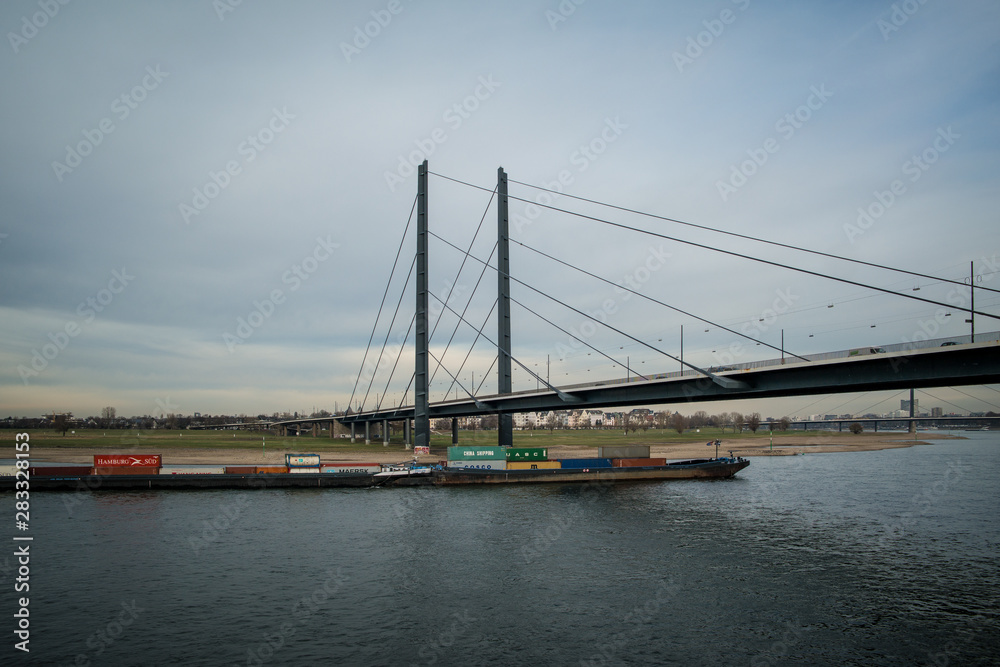 Bridge over Rhine river in Dusseldorf Germany