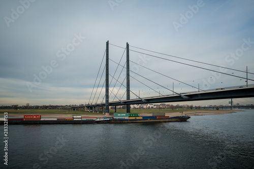 Bridge over Rhine river in Dusseldorf Germany