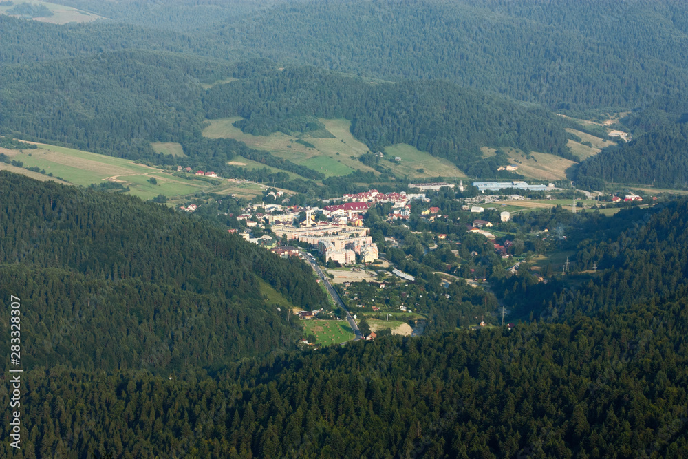 View of Krynica-Zdroj from Jaworzyna Mount. Beskids Mountains, Poland.