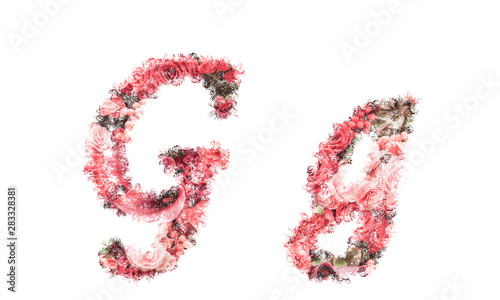 Beautiful illustration of both uppercase and lowercase letters made of spring flowers.