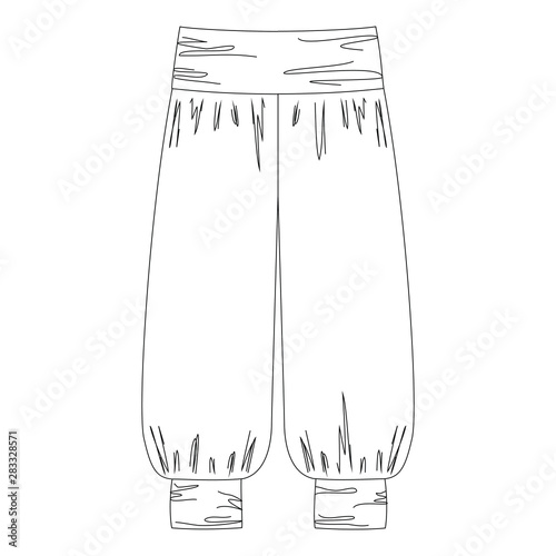 3D illustration women's trousers. Technical drawing. Fashion sketch. Vector line art. Clothing template isolated on white background.