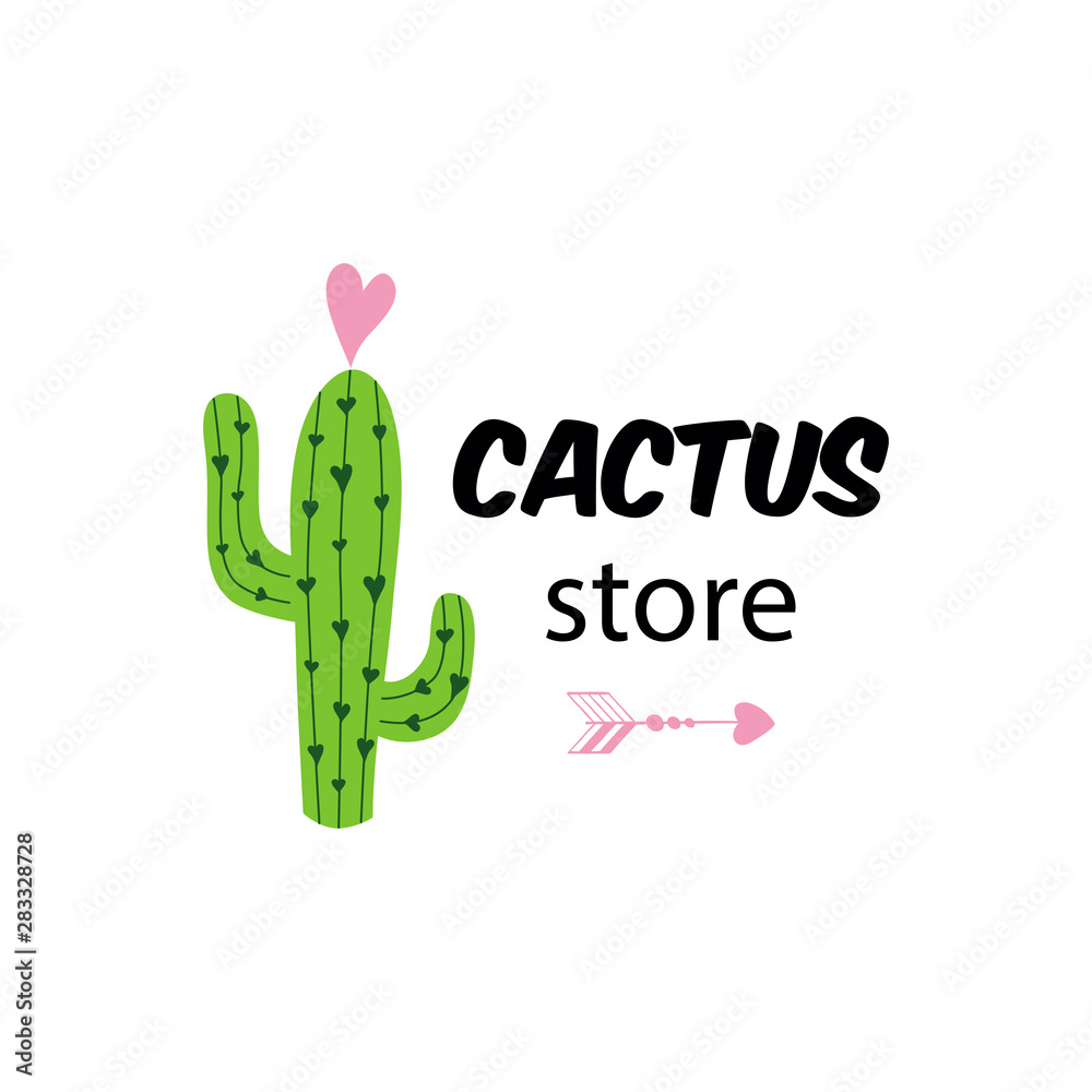 Cactus store text Cute funny logo for cactus flower store company name Hand  drawn vector print Stock Vector | Adobe Stock
