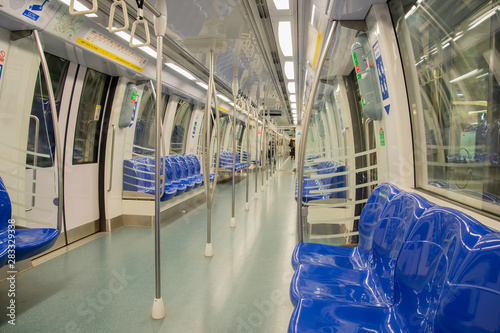 interior of the underground carriage. Singapore subway car. empty subway