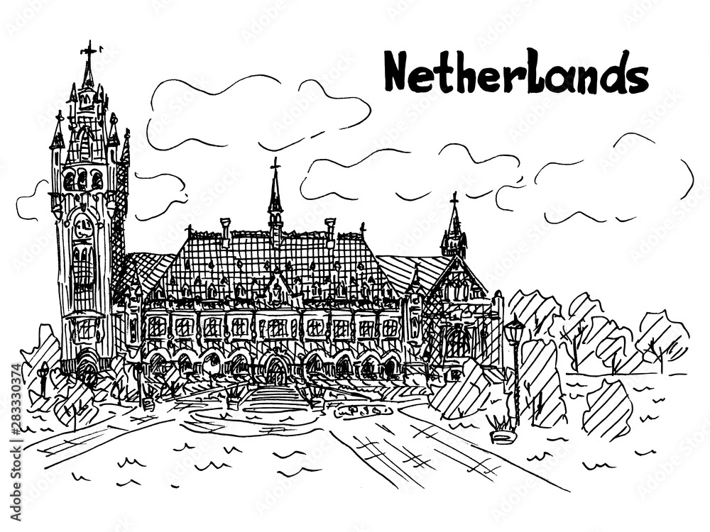 netherlands black and white card sketch style color