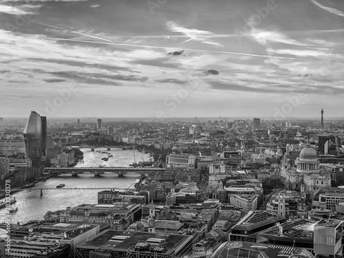 Skyline of London at sunset  Aerial view