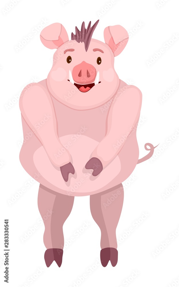 piggy boar cartoon drawing standing animal new picture color