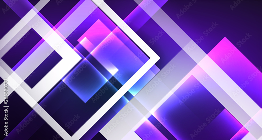 Neon glowing techno square rectangle lines, blue hi-tech futuristic abstract background Neon glowing techno square rectangle lines, blue hi-tech futuristic abstract background
