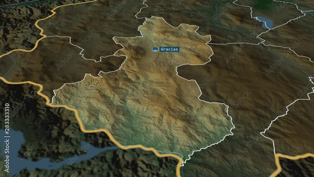 Lempira - department of Honduras with its capital zoomed on the physical map of the globe. Animation 3D Lempira - department of Honduras with its capital zoomed on the physical map of the globe. Animation 3D