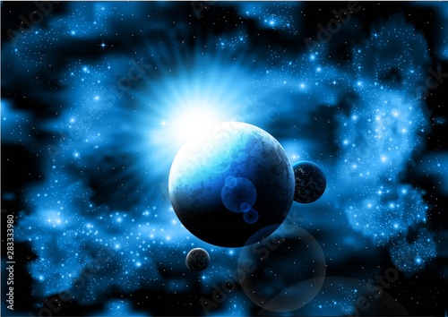 Dark Space planet vector Background. Sunrise in space