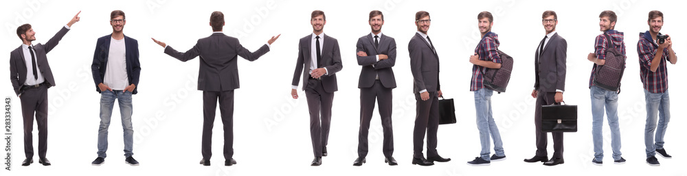 panoramic collage of self-motivated young man .isolated on white panoramic collage of self-motivated young man .isolated on white