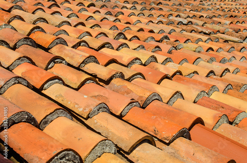 Vintage Roof Tiles on the Roof of an Old House in Croatia