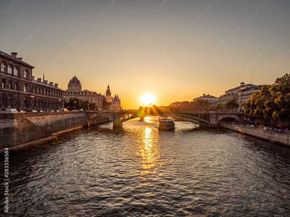 Wonderful sunset over River Seine in Paris