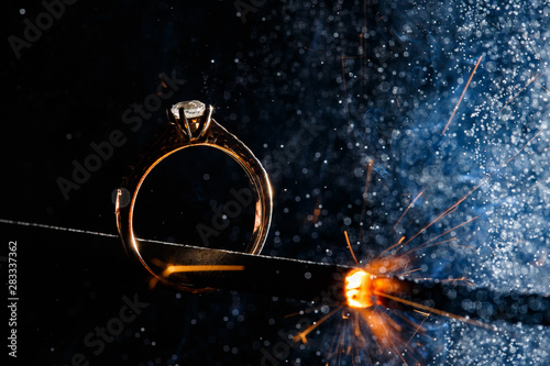 Marriage proposal for Christmas with burning bengal light
