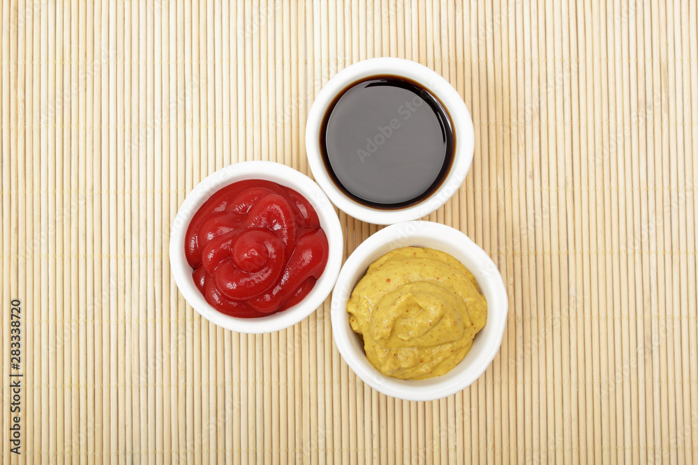Mustard, Ketchup, Soy Sauce