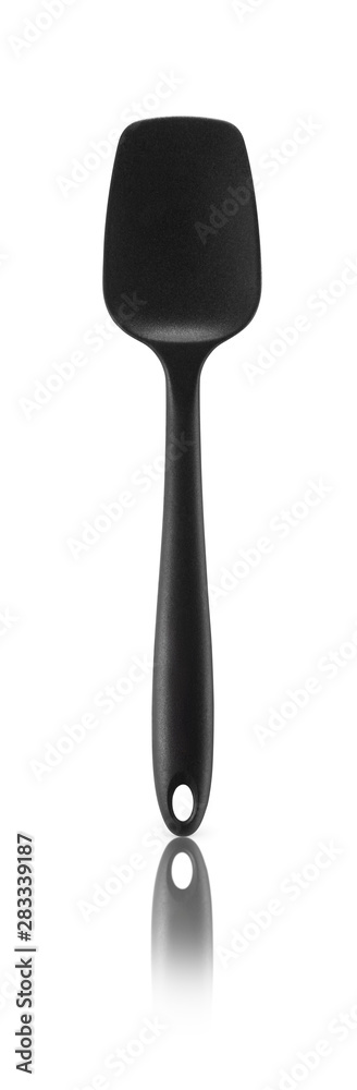 Black plastic and silicone kitchen spatula spoon on white Black plastic and silicone kitchen spatula spoon on white