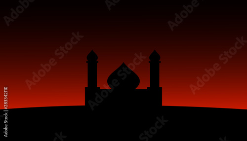 silhouette of masjid at sunset vector. suitable for ramadhan greeting card, landing page, ied
