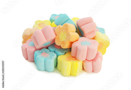 Colorful marshmallow candies isolated on white background