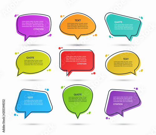 Set of quote speech bubbles, text boxes, message balloons, stickers isolated on white background. Vector illustration.