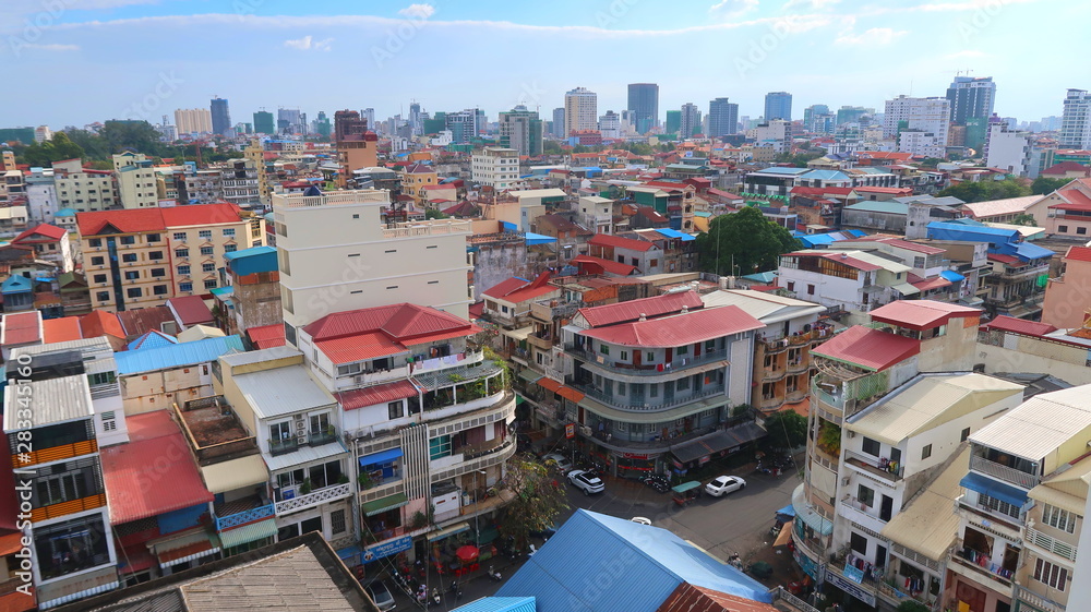 Obraz premium Cool Aerial Drone View of Phnom Penh, Cambodia