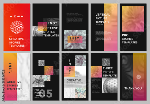 Creative social networks stories design, vertical banner or flyer templates with colorful gradient backgrounds. Covers design templates for flyer, leaflet, brochure, presentation, advertising.