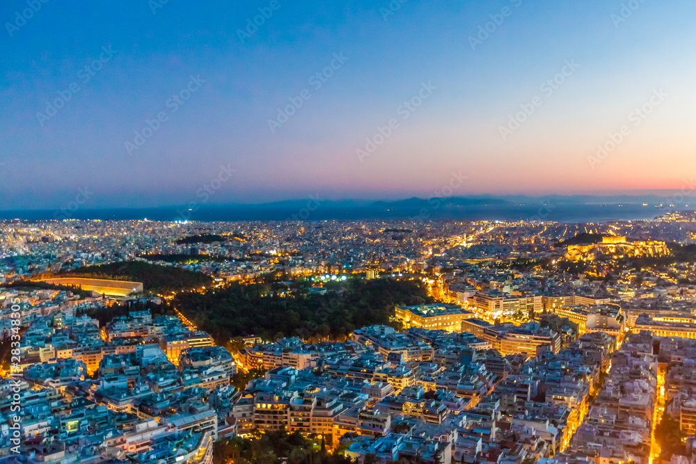 panoramic view of athens city at sunset