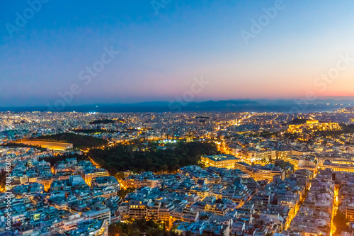 panoramic view of athens city at sunset