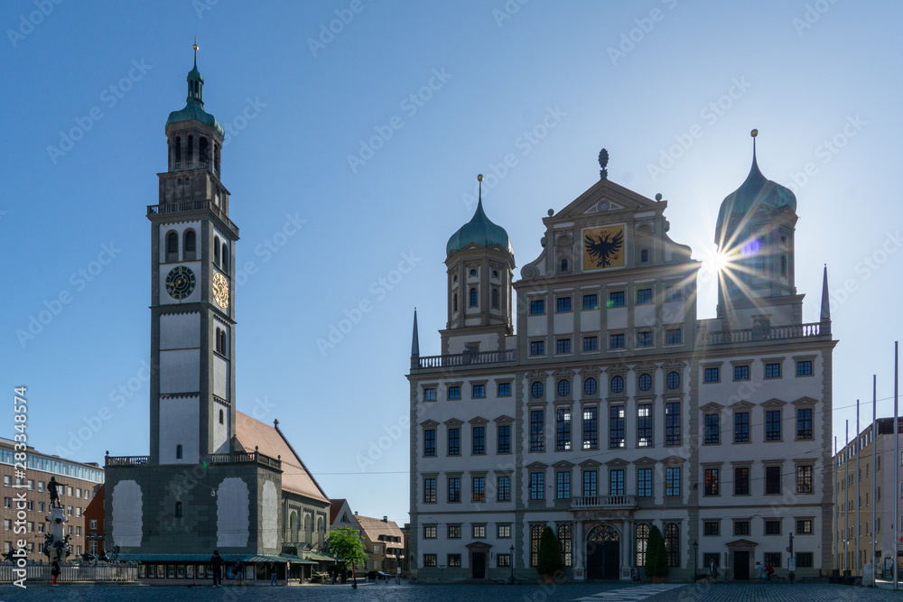 Augsburg town hall and perlach tower, unesco world heritage side