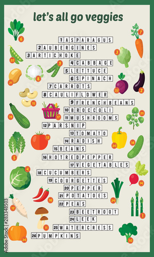 Vector Illustration of puzzle crossword in Veggies