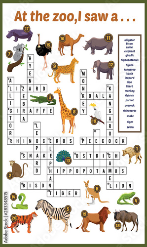 Vector Illustration of puzzle crossword in Zoo