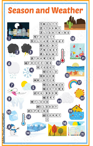 Vector Illustration of puzzle crossword in Season weather