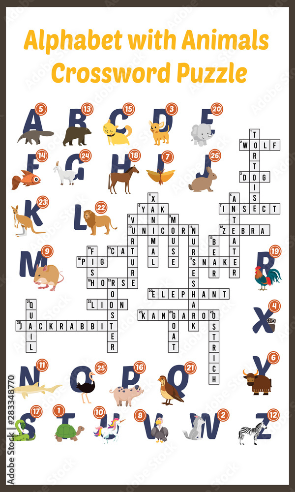 Vector Illustration of puzzle crossword in Animal alphabet