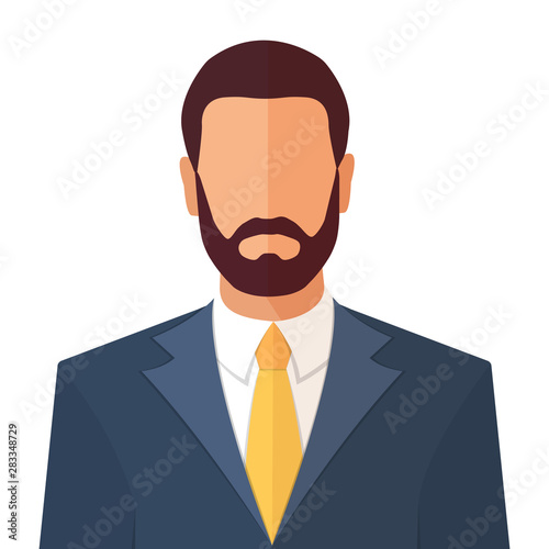 Business man with beard in a suit and a tie portrait flat style cartoon vector illustration isolated on white.