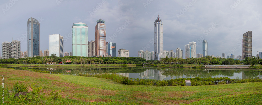 aerial view of the city Evergreen Park, Haikou, Hainan, China 