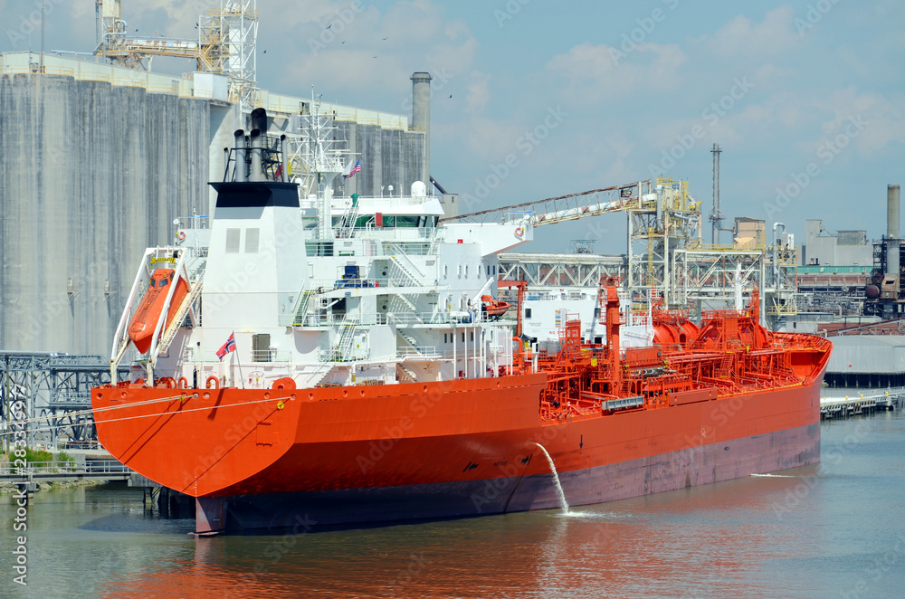Tanker ship in the port of Savannah, Georgia. 